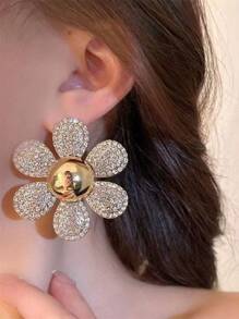 1pair Big Flower Multicolor Crystal Stud Earrings Suitable For Prom, Party, And Daily Wearing Valentines,Mom,Mother,Mother's Day,Gift - Yellow Gold - View 1