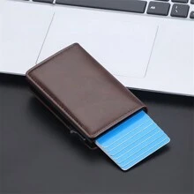 CUIKCA 這款碳纖超薄鋁合金側推卡包錢包可保護您的貴重物品,適用於男性 - 咖啡棕 - 查看 8