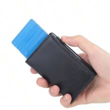 CUIKCA 這款碳纖超薄鋁合金側推卡包錢包可保護您的貴重物品,適用於男性 - 咖啡棕 - 查看 5