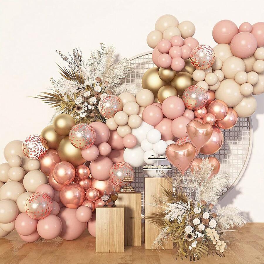120入組淡粉色氣球,花環拱門,充滿了雙重淡色奶油色和桃色粉,玫瑰金色適用於嬰兒派對、生日派對和婚禮