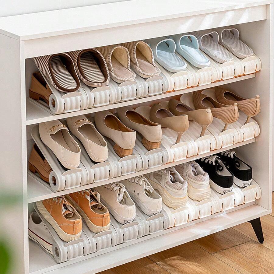 2入組簡約風格可折疊鞋架塑膠雙層可調節鞋收納 - 灰色 - 查看 1