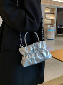 1個銀色pu褶皺時尚簡約多功能手提包,適用於女性日常約會配搭,完美搭配婚紗、女性禮服、舞會晚禮服和生日禮服。 - 銀色 - 查看 8