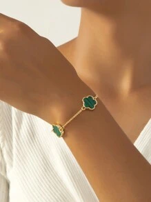 1入金屬復古幸運三葉草設計女士手鍊，婚禮禮物 - 綠色 - 查看 2