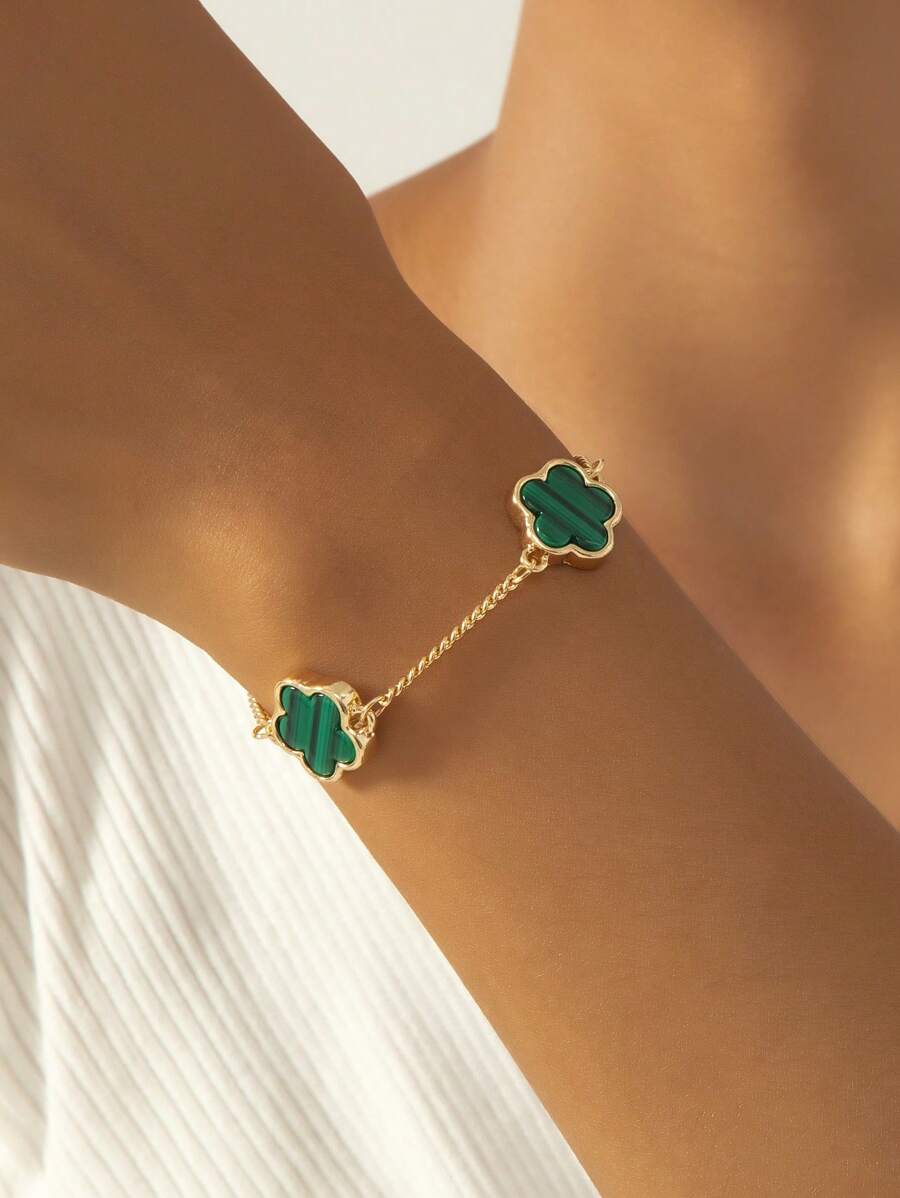 1入金屬復古幸運三葉草設計女士手鍊，婚禮禮物 - 綠色 - 查看 1