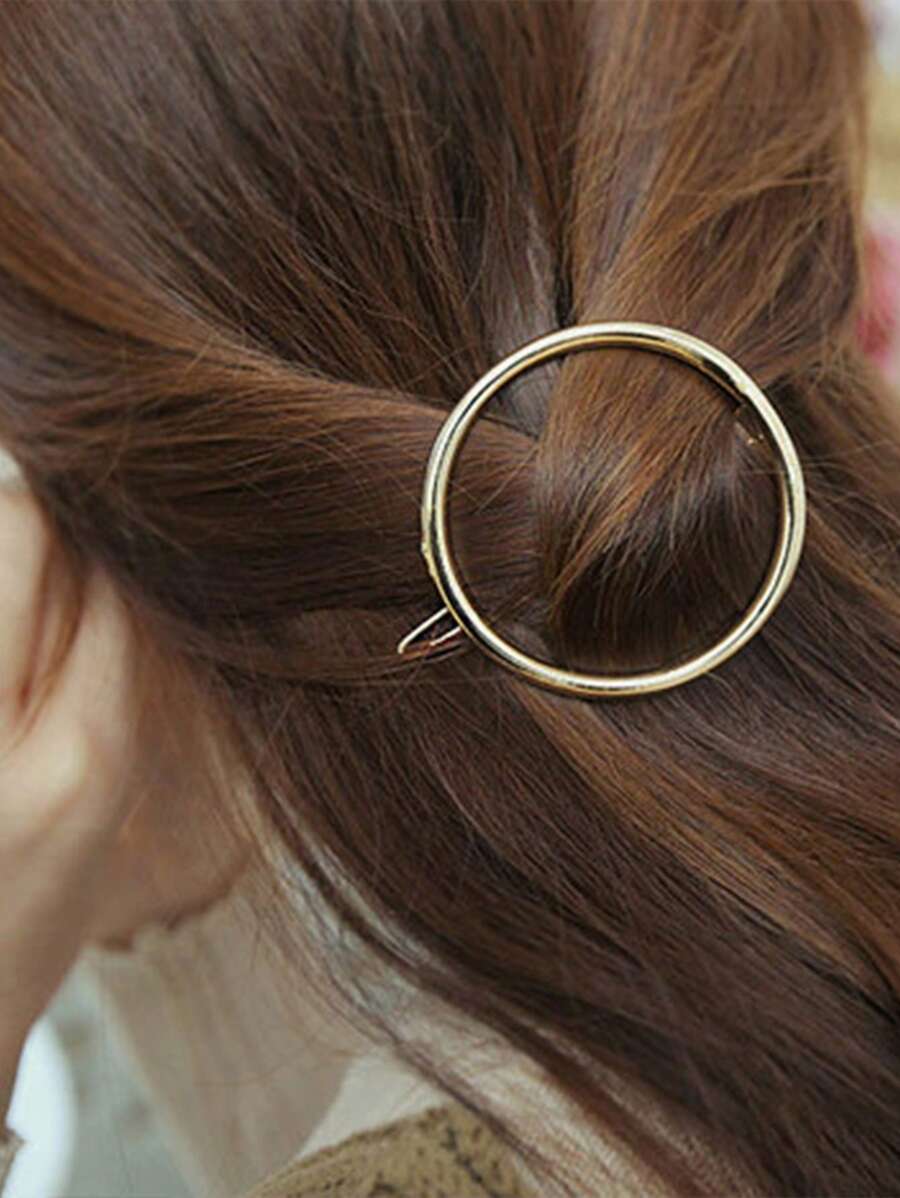 1pc Solid Color Fashionable Personalized Round Shaped Alloy Hair Clip For Women, Suitable For Daily Use - Rose Gold - View 1