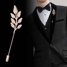 1 件裝條形別針男士麥穗形狀胸針,服裝衣領配飾裝飾 - 金色 - 查看 1