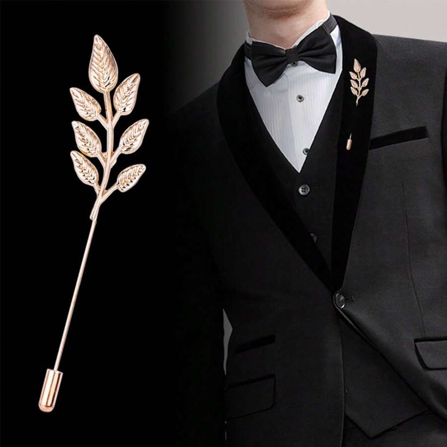 1 件裝條形別針男士麥穗形狀胸針,服裝衣領配飾裝飾 - 金色 - 查看 1