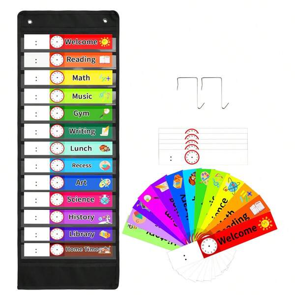 1pc-black-daily-schedule-pocket-chart-school-class-schedule-pocket