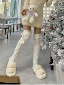 1 雙女用洛麗塔風格長針織襪,帶聖誕球和扭曲圖案,過膝,休閒裝 - 白色 - 查看 1