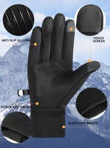 1 双男士秋冬季加厚保暖手套，触摸屏，防风，防水，适合骑自行车、滑雪和驾驶等户外运动，适合骑自行车、骑摩托车和滑雪，黑色手套，冬季暖手器