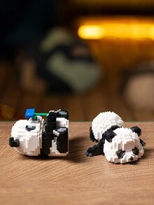 1set Children's Panda Themed Educational Building Block Toy Set, Unisex - Black and White - View 5