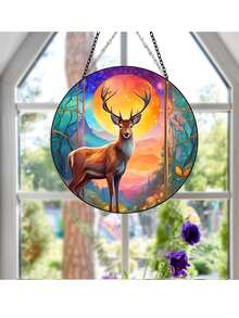 1pc Beautiful Deer Pattern Sun Catcher Window Hanging Decoration For Home And Wall Decor, Christmas Tree Ornament - Multicolor - View 2