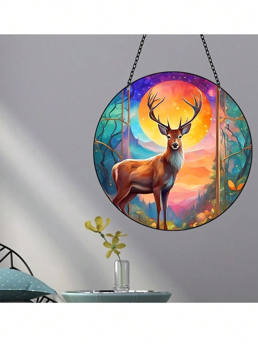 1pc Beautiful Deer Pattern Sun Catcher Window Hanging Decoration For Home And Wall Decor, Christmas Tree Ornament - Multicolor - View 1