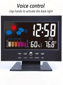 Weather Clock with Voice-Activated Backlight & Forecast Function - Perfect for Nurseries!A must-have smart digital alarm clock for children's families - Black - View 2