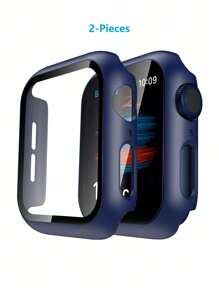 2个蓝色时尚休闲PC材质智能手表表壳,二合一超薄钢化玻璃屏幕保护膜,适用于38/40/41/42/44/45/46/49mm苹果手表表带,适用于苹果手表Ultra/SE/11/10/9/8/7/6/5/4/3/2/1系列,智能手表配件 - 午夜藍 - 查看 3