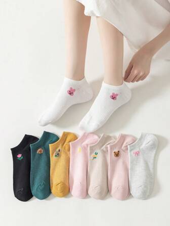 8pairs Cute Floral Design Simple All-match Women's Ankle Socks