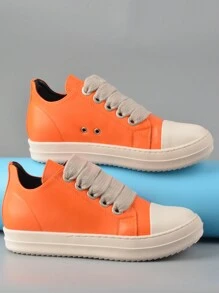 男士時尚運動休閒鞋,厚底設計,交叉緊身帶,橙色,透氣舒適 - 橘色 - 查看 3