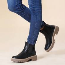 Women Spring Fall Slip On Wedding Party Prom Shoes Classic Elegant & Fashionable Chunky Heel Ankle Boots Chelsea Boot Valentine's Day Present Round Toe Fashion Lug Sole Platform Combat Booties - 黑色 - 查看 1