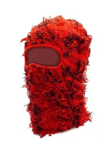 1pc Men's Knitted Balaclava Hat With Face Mask Covering Full Face For Warmth During Skiing And Winter, Unisex Style - Red - View 2