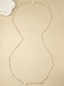 1pc Vintage Simple Full Rhinestone Metal Style Long Necklace Sweater Chain, Can Be Worn Alone Or Stacked - Gold - View 7