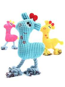 1入組毛絨長頸鹿形寵物咬咬玩具,貓狗專用尖叫玩具,防咬填充卡通動物玩具 - 藍色 - 查看 2