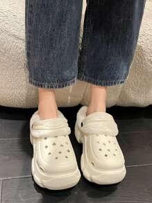 2023年新款女款毛絨中空休閒鞋,可愛防滑厚底米色便鞋 - 米色 - 查看 2