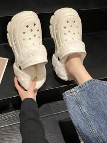 2023年新款女款毛絨中空休閒鞋,可愛防滑厚底米色便鞋 - 米色 - 查看 3