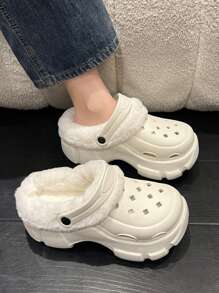 2023年新款女款毛絨中空休閒鞋,可愛防滑厚底米色便鞋 - 米色 - 查看 1