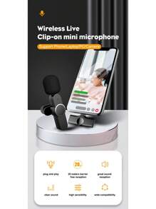 AyeBeau Type-c接口無線領夾話筒,高靈敏度2.4g,適用於直播、短視頻拍攝、採訪和手機錄音:1*接收器 + 2*麥克風 - 黑與白 - 查看 3