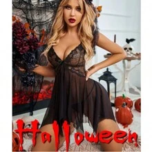 Set De Pijama Lencería Encaje Mujer Sexy Panty Tanga Babydoll Dama Vestido Camisón Ropa - Negro - Ver 8