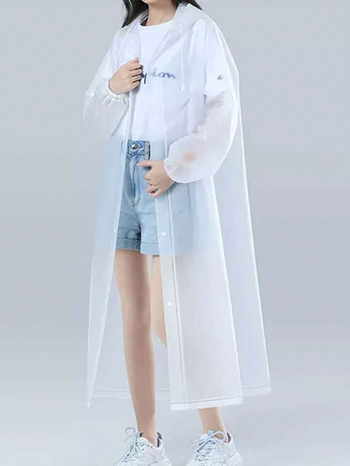 1pc White Waterproof Eva Adult Raincoat Stylish And Thickened For Outdoor Travel And Light Eva Open Travel Raincoat Cape For