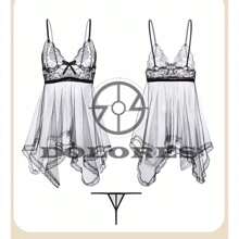 Set De Pijama Lencería Encaje Mujer Sexy Panty Tanga Babydoll Dama Vestido Camisón Ropa - Negro - Ver 7
