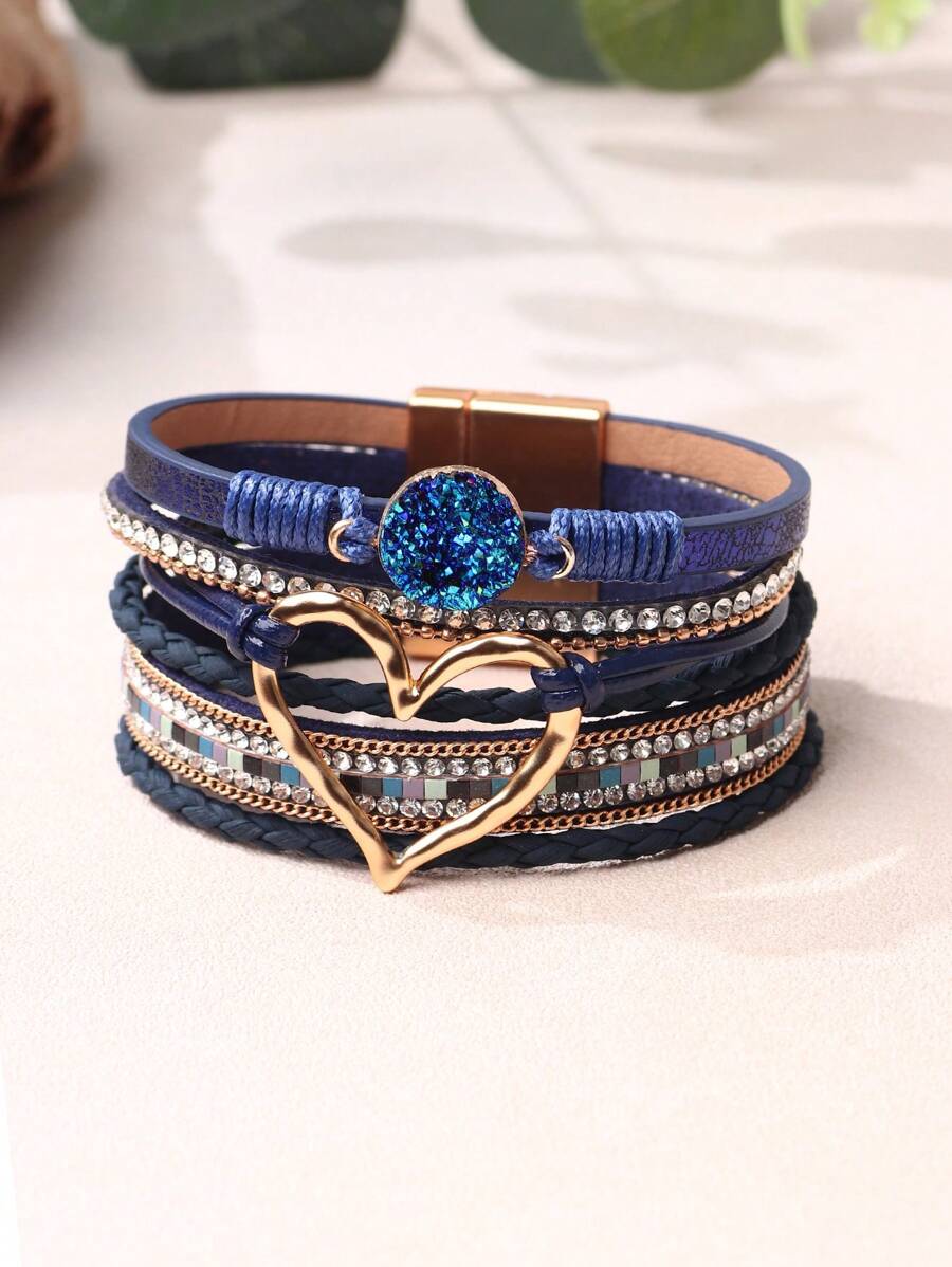 1 件波西米亚风格多层心形吊坠手链情人节礼物 - 寶藍色 - 查看 1