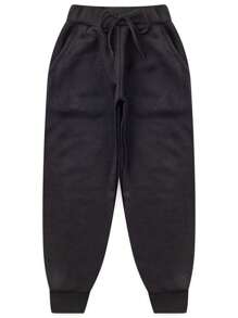 Calça de moletom com bolso infantil e juvenil unissex - Tam 1 ao 16 anos. - Preto - Visão 2