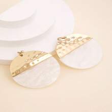 1pair New Arrival Geometric Circular Acetic Acid Texture Statement Earrings, Suitable For Daily Wear - White - View 4