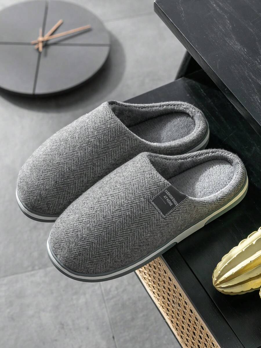 Men's Simple & Comfortable Slippers For Indoor & Warm Winter Home Use, Anti-slip & Wearable Design - Light Grey - View 1