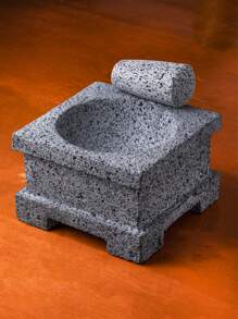 Molcajete De Piedra Volcánica Cuadrado Nº 6, 15x15cm, Salsera, Guacamole, Triturador de Cocina Ajo Especias Salsa - Gris - Ver 2