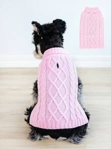 1件经典图案宠物毛衣，柔软舒适的针织毛衣，适合小型、中型和大型犬，加厚针织高领设计，弹性保暖，适合男孩女孩狗狗冬季穿着。 - 粉色 - 查看 5