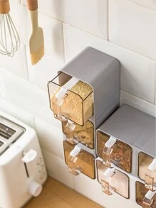 1pcWall Hanging Spice Box Kitchen Multi-Grid Storage Salt Msg Bottle Salt Shaker Jar Household Seasoning Pot - Grey - View 5