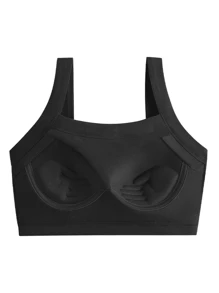 Women's Fixed Pad Sports Bra Wireless Seamless Tube Top, Black - Black - View 7