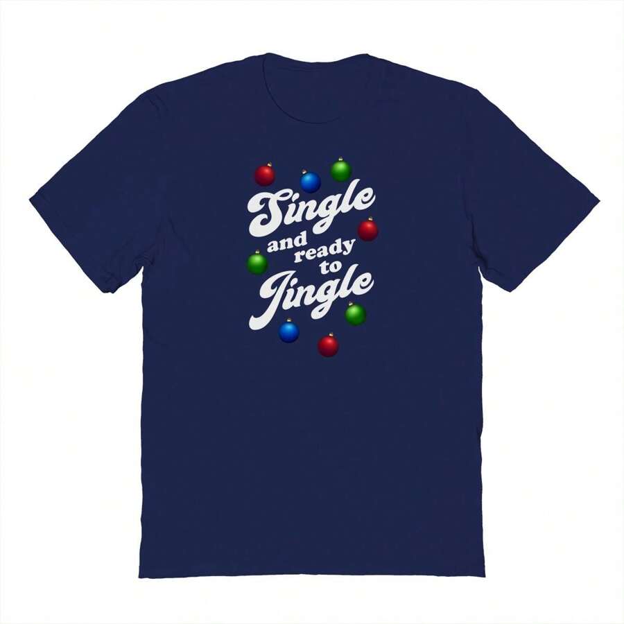 Nearly There Christmas Holiday Single And Ready Graphic Navy Unisex Cotton Short-Sleeve T-Shirt - 藏蓝色 - 查看 1