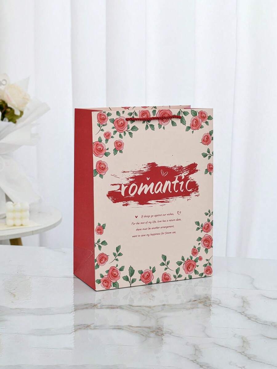 4 件節慶玫瑰禮品袋,情人節時尚奢華花束包裝袋,派對禮物紙袋 - 米色 - 查看 1