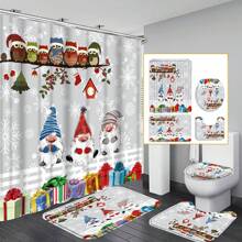 1 pezzo Regalo di Natale, Tenda da doccia o tappetino da bagno con stampa semplice di elfo, set tenda da bagno impermeabile con 12 ganci per il ritorno a scuola