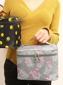 1pc Portable Gray Makeup Bag With Handles - Grey - View 6