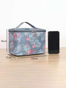 1pc Portable Gray Makeup Bag With Handles - Grey - View 3