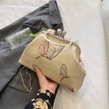 金色蝴蝶刺繡吻扣晚宴手拿包配金屬鏈和pu網,適用於婚禮,派對和舞會活動 - 金色 - 查看 7