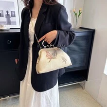 金色蝴蝶刺繡吻扣晚宴手拿包配金屬鏈和pu網,適用於婚禮,派對和舞會活動 - 金色 - 查看 4