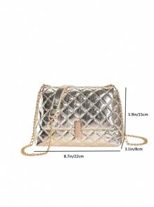 Stitching Metallic Glossy Flap Crossbody Bag