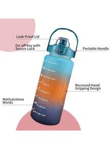 1入組2000ml漸變色飲用水瓶帶測量標記便攜個人電腦運動瓶適用於籃球,海灘排球,游泳,遠足,和 - 黑色 - 查看 5