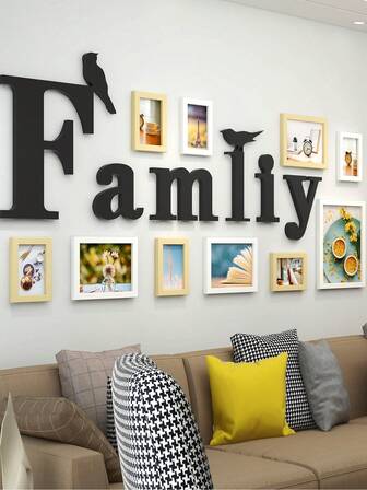 10入組創意豪華相框套裝,並附有風景照片和免費家庭字母貼紙,無需鑽孔,非常適合裝飾房間或創建相框牆